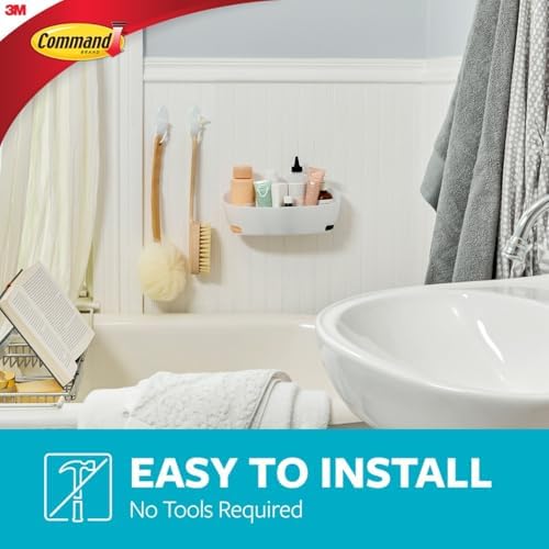 Command Bathroom Accessories, 5 Piece Bathroom Organizer Set - 1 Shower Caddy, 1 Soap Dish, 1 Toothbrush Holder, 2 Hooks with Water Resistant Strips