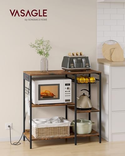 VASAGLE Kitchen Baker’s Rack, Steel Frame, Wire Basket, 6 Hooks
