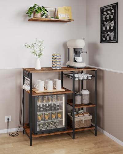 VASAGLE Kitchen Baker’s Rack, Steel Frame, Wire Basket, 6 Hooks