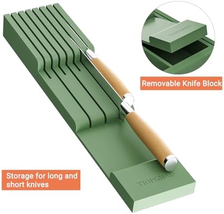 TIOPGHAD Expandable Bamboo Silverware Drawer Organizer Tray, Grayish Green