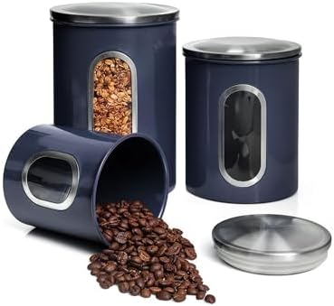 Mixpresso 3-Pcs Blue Canisters Set for Kitchen Storage Airtight Jars