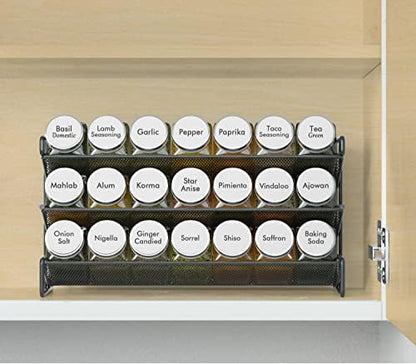 SpaceAid Spice Rack Organizer with 21 Spice Jars, 386 Spice Labels, Chalk Marker and Funnel Set for Cabinet, Countertop, Pantry, Cupboard or Door & Wall Mount - 21 Jars, 13.4" W × 9" H, White