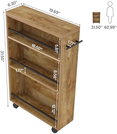 Tribesigns Slim Storage Cart, Rolling Narrow Kitchen Cart on Wheels for Small Place, 4-Tier Slide Out Slim Utility Cart Skinny Laundry Cart with Handle for Kitchen, Bathroom, Laundry
