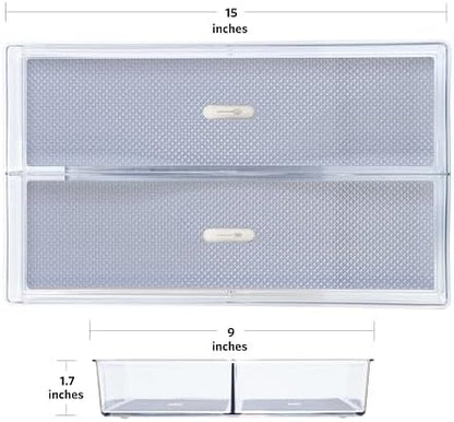 Glad Drawer Organizer Bin, 15x9 - Divided Clear Plastic Storage Tray for Junk Drawers, Kitchen Utensils, Bathroom Vanity, and Organizing Pantry - BPA Free, Food Safe, Non Slip