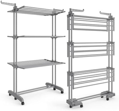 SONGMICS 4-Tier Clothes Drying Rack, Foldable, Rolling, 67.9-Inch Tall