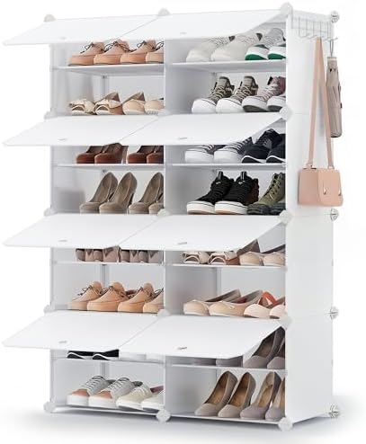 SONGMICS Shoe Rack, 8-Tier with Doors, 32-Pair Storage Cabinet