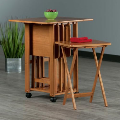Winsome Sophia Set of 4 Foldable Snack Tables with Storage Rack, Teak
