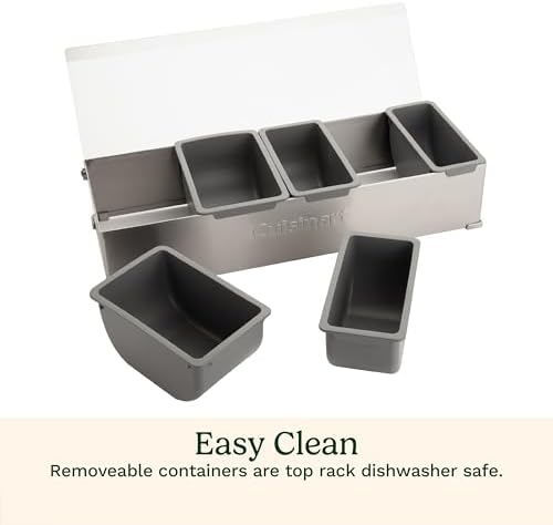 Cuisinart Condiment & Topping Station, 5 Dishwasher Safe Containers for Toppings & Condiments, Versatile Fresh Food Prep Station with Clear Lid, Perfect for BBQs, Burgers, Tacos, Pizza & Omelets