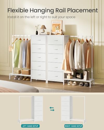SONGMICS Dresser with Hanging Rod, 5 Fabric Drawers, Bottom Shelf