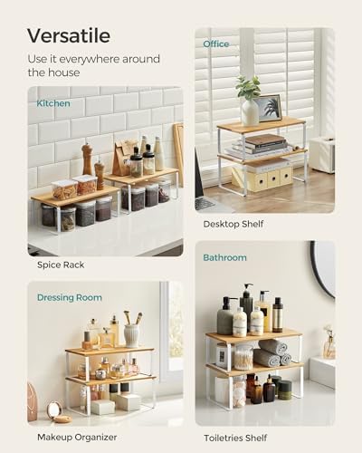 SONGMICS Cabinet Organizer Shelf, Set of 2 Spice Rack, Kitchen Storage