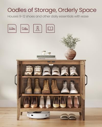 VASAGLE Shoe Storage Cabinet, 3‑Tier with Height‑Adjustable Shelves
