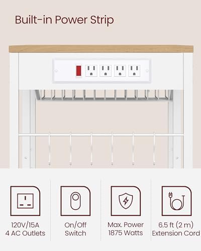 VASAGLE Kitchen Baker’s Rack, Steel Frame, Wire Basket, 6 Hooks