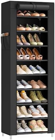 SONGMICS 10-Tier Shoe Rack with Cover, Shoe Storage Cabinet for 20 Pairs