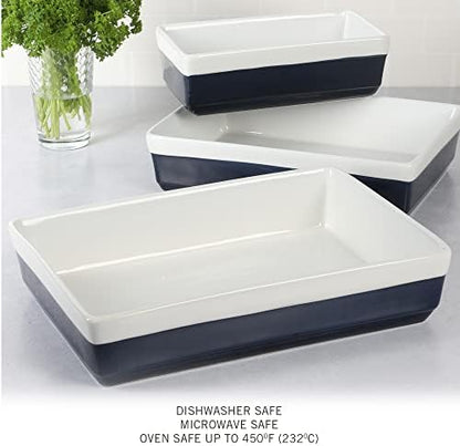 MARTHA STEWART 3-Piece Oven to Table Stoneware Bakeware Set – Baking Dish & Casserole Set – Cobalt Blue – Durable Oven-Safe Bakeware for Baking and Serving