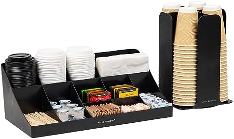 Mind Reader Cup Carousel and Condiment Organizer Set, Countertop Org, Coffee Bar, 7.75"L x 7.75"W x 11.5"H, 2 Pcs., Black