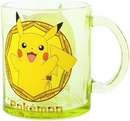 Silver Buffalo Pokémon Pikachu Stained Glass, Glass Coffee Mug, 17.5oz