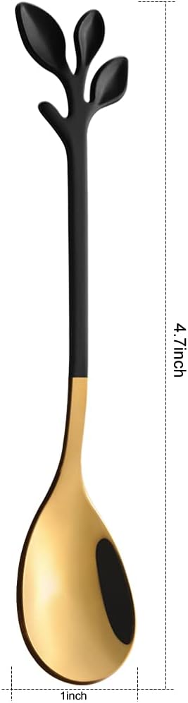 AnSaw Elegant Black & Gold Leaf Espresso Spoons