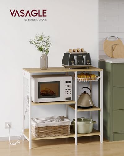 VASAGLE Kitchen Baker’s Rack, Steel Frame, Wire Basket, 6 Hooks