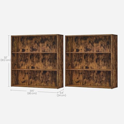 VASAGLE Set of 2 3-Tier Open Bookshelves, 31.5 Inches Wide