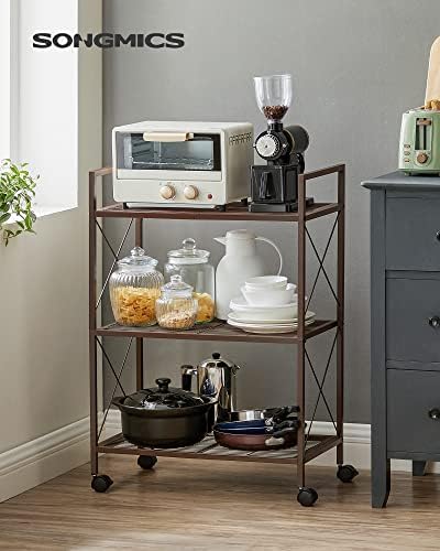 SONGMICS 3-Tier Steel Storage Rack with Wheels, Mesh Shelving Unit