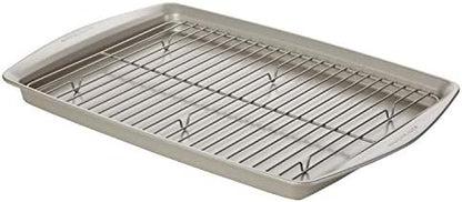 Rachael Ray Nonstick Bakeware Set without Grips, Nonstick Cookie Sheets / Baking Sheets and Cooling Rack - 2 Piece, Silver