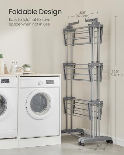 SONGMICS 4-Tier Clothes Drying Rack, Foldable, Rolling, 69.9-Inch Tall