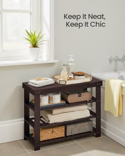SONGMICS Bamboo Shoe Bench with Seat, 11.3 x 27.6 x 20.5 Inches