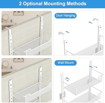VyGrow 12.3" W Narrow Over the Door Pantry Organizer, 8-Tier Over the Door Organizer with Adjustable Basket, Pantry Door Organization for Pantry Kitchen Storage Room Spice Rack, White