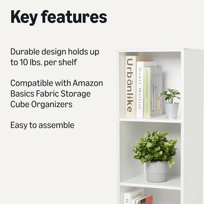 Amazon Basics 3-Cube Bookcase Compatible with Fabric Storage Cube Organizers, Sturdy, Easy to Assemble, White