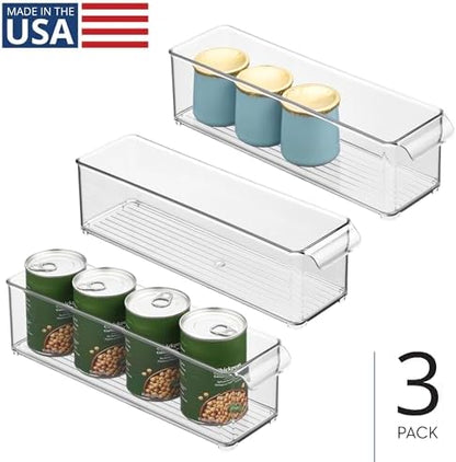 iDesign Stackable Fridge Storage Bin with Handle, Set of 3, Clear