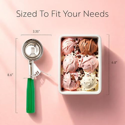 Restaurantware Met Lux 3.25 Ounce Portion Scoop 1 Trigger Release Cookie Scoop - With Green Handle Stainless Steel Disher For Portion Control Scoop Cookie Dough Cupcake Batter Or Ice Cream