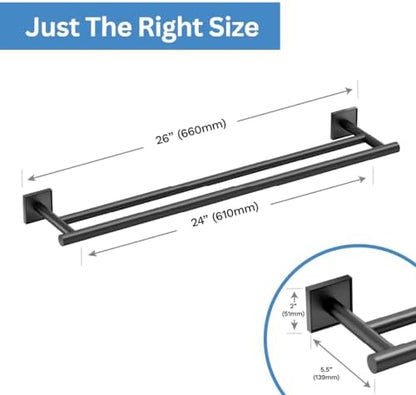 Gatco 5614MX Mode Double Towel Bar, Matte Black/Wall Mounted 24 Inch Double Towel Holder Rack for Bathroom