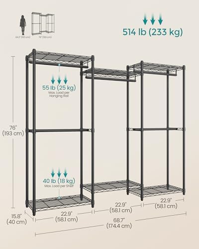 SONGMICS Closet Organizers and Storage, Clothes Rack with Shelves