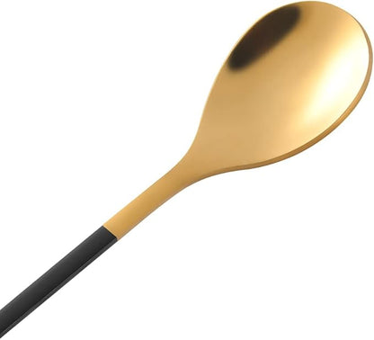 AnSaw Elegant Black & Gold Leaf Espresso Spoons