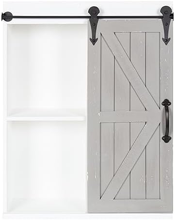 Kate and Laurel Cates Rustic Wall Cabinet; 22 x 28; White and Gray; Farmhouse Wall-Mounted Storage Cabinet