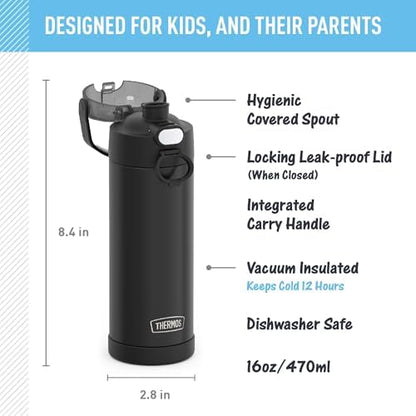 THERMOS FUNTAINER Water Bottle with Spout, 16oz, Black Matte