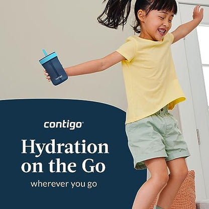 Contigo Kids’ Leighton Straw Tumbler with Spill-Proof Leak-Proof Lid 14oz Blueberry/Blue Raspberry (Pack of 4)