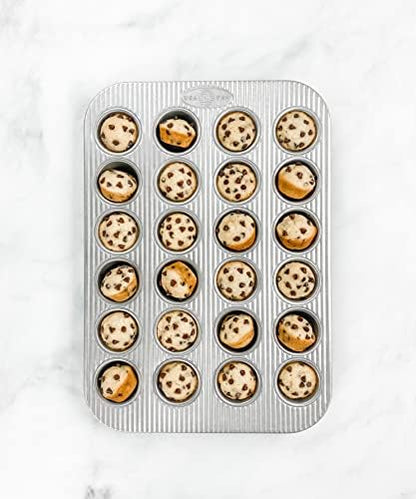 USA Pan Bakeware Mini Cupcake and Muffin Pan, Nonstick Quick Release Coating, 24-Well, Aluminized Steel