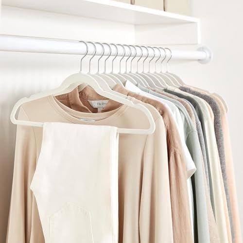 Amazon Basics Slim Velvet Non-Slip Space Saving Suit Clothes Hangers, Closet Organizer, Ivory/Beige, 30-Pack