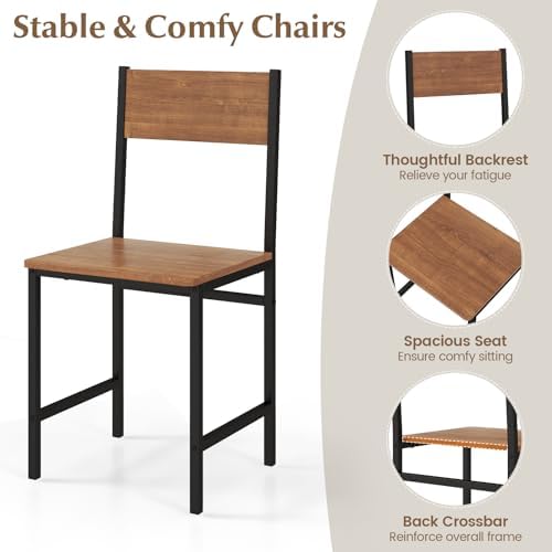 COSTWAY Dining Table Set for 4 w/Bench & 2 Chairs, Storage Racks, Brown