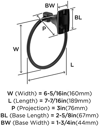 Amerock BH36012MB | Matte Black Towel Ring | 7-7/16 inch (189 mm) Width Towel Holder | Highland Ridge | Hand Towel Holder for Bathroom Wall | Small Kitchen | Bath Accessories