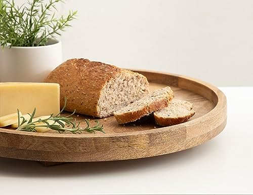 Kate and Laurel Halsey Round Lazy Susan Tray Organizer; 18 Inch Diameter; Natural Brown; Transitional Round Countertop Organizer with Turning Lazy Susan for Kitchen Storage