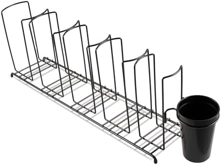 San Jamar Wireworks Cup and Lid Wire Organizer 5 Stacks with Straw Caddy for Restaurants, Dining Halls, and Fast Food, Steel Wire, 8.5 x 27.5 x 5.25 Inches, Black