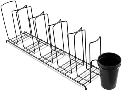 San Jamar Wireworks Cup and Lid Wire Organizer 5 Stacks with Straw Caddy for Restaurants, Dining Halls, and Fast Food, Steel Wire, 8.5 x 27.5 x 5.25 Inches, Black