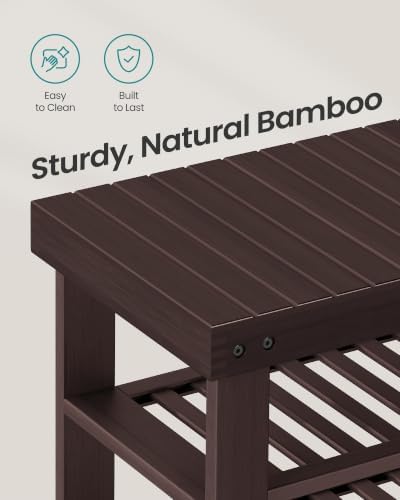 SONGMICS Bamboo Shoe Bench with Seat, 11.3 x 27.6 x 20.5 Inches