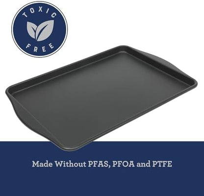 Oster Teston Nonstick Cookie Sheet, 18 x 13 Inch Carbon Steel Baking Pan, Matte Black, Warp-Resistant, PFAS-Free, Oven-Safe