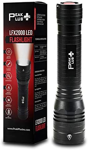 PeakPlus High Powered LED Flashlight LFX2000, Brightest High Lumen Light with 5 Modes, Zoomable and Water Resistant, Best Flashlights for Camping, Dog Walking and Emergency