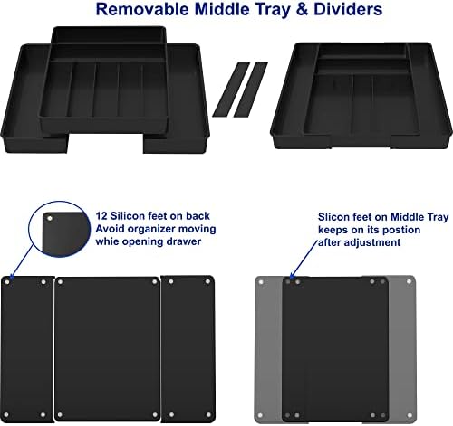 Simple Houseware Expandable Kitchen Drawer Flatware Organizer, Black