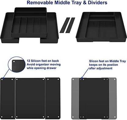 Simple Houseware Expandable Kitchen Drawer Flatware Organizer, Black