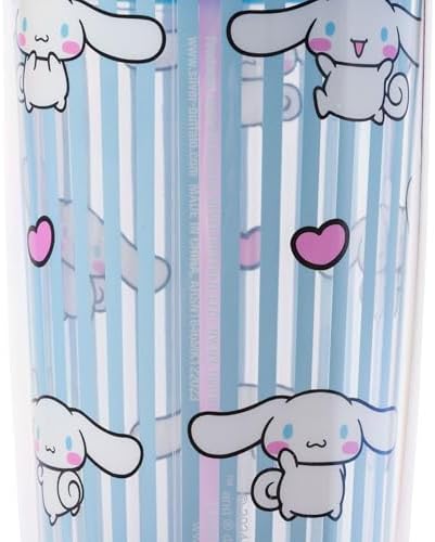Silver Buffalo Sanrio Hello Kitty & Friends Cinnamoroll Hearts and Blue Stripes Plastic Cold Cup with Lid & Straw, 20 Ounces (Pack of 12)